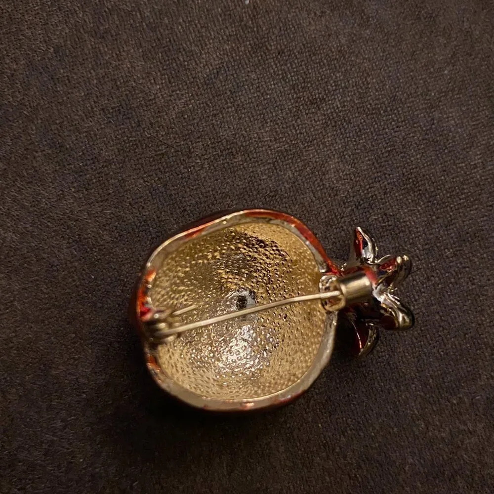 VINTAGE ESTATE Pomegranate Brooch Pin Rare Enamel Rhinestone Costume Jewelry 80s
